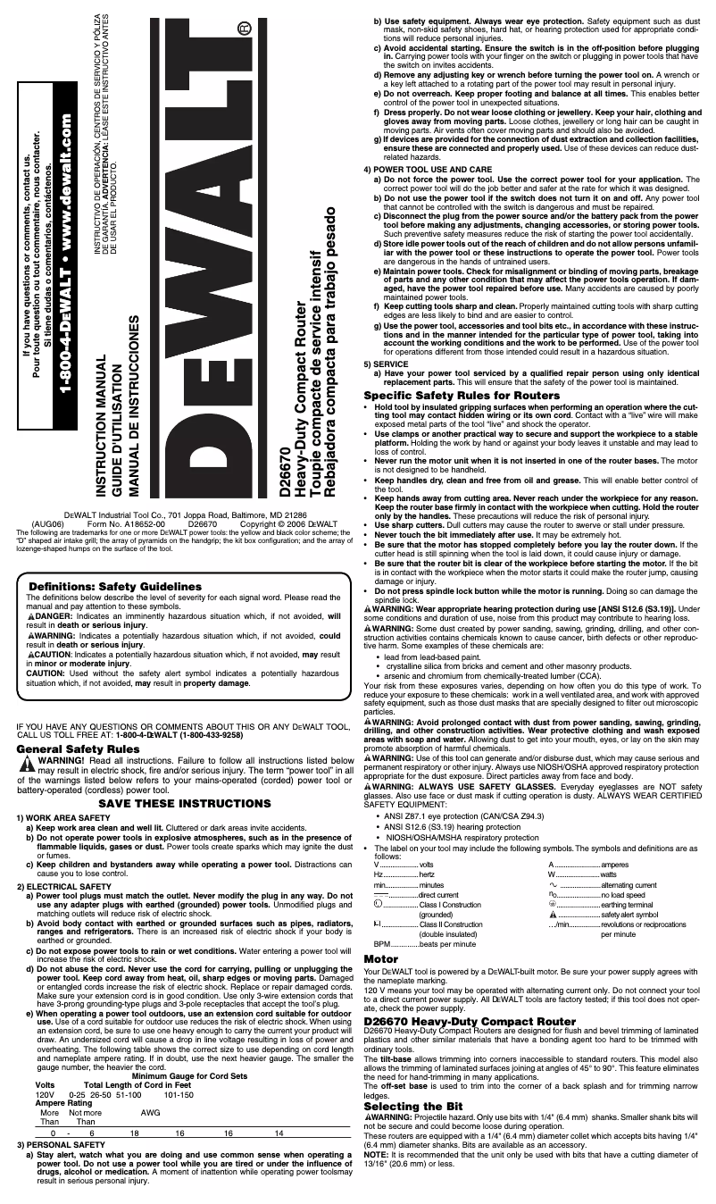Page 1 de la notice Manuel utilisateur DeWalt D26670