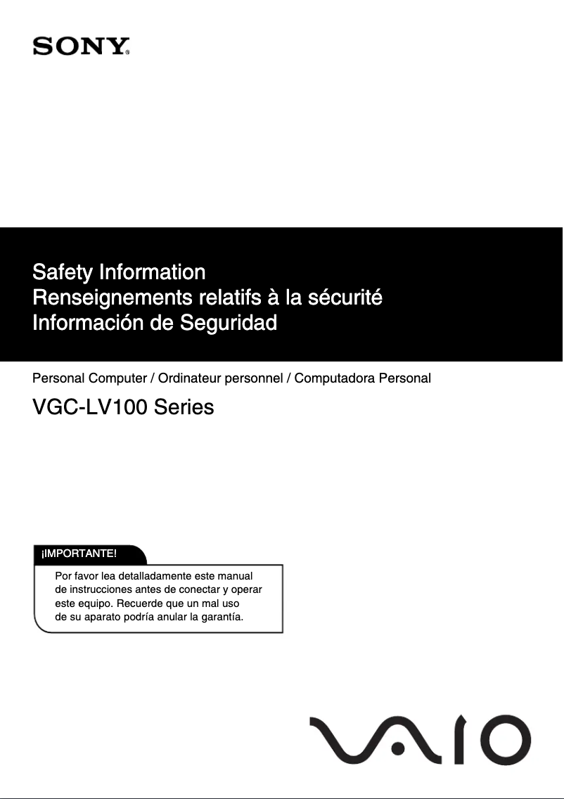 Page n°1 - Instructions de sécurité Sony Vaio VGC-LV140J