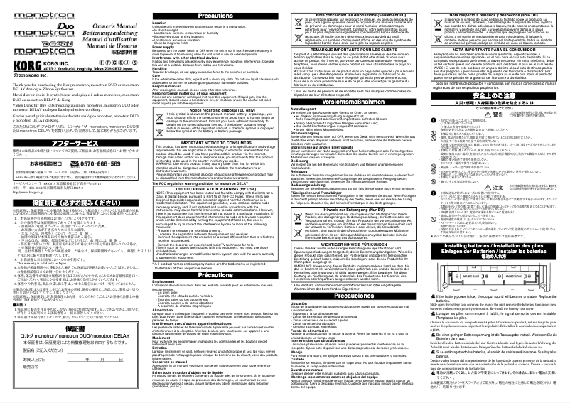 Page 1 de la notice Manuel utilisateur Korg Monotron