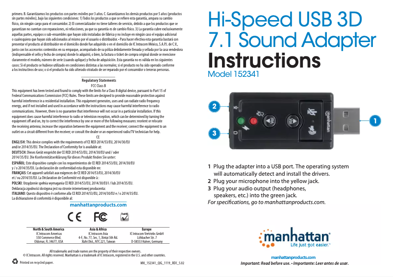 Page 1 de la notice Manuel utilisateur Manhattan 152341