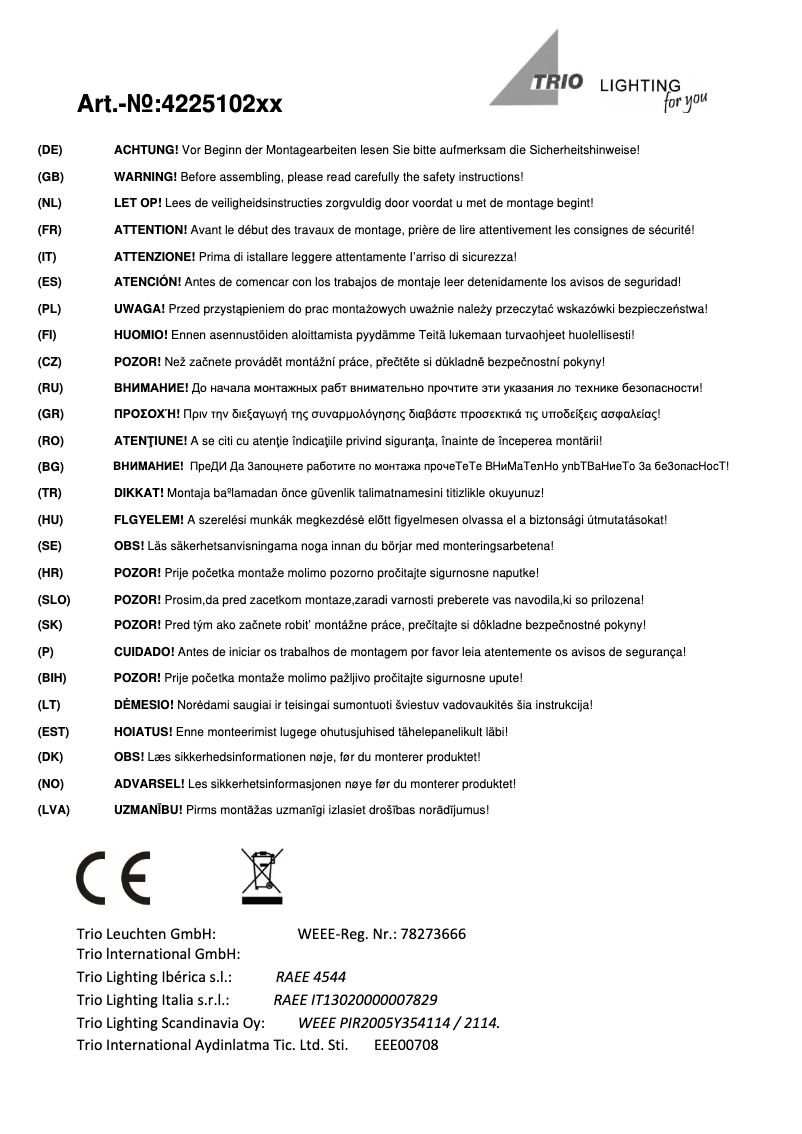Page 1 de la notice Manuel utilisateur Trio Lighting Calgary 422510201