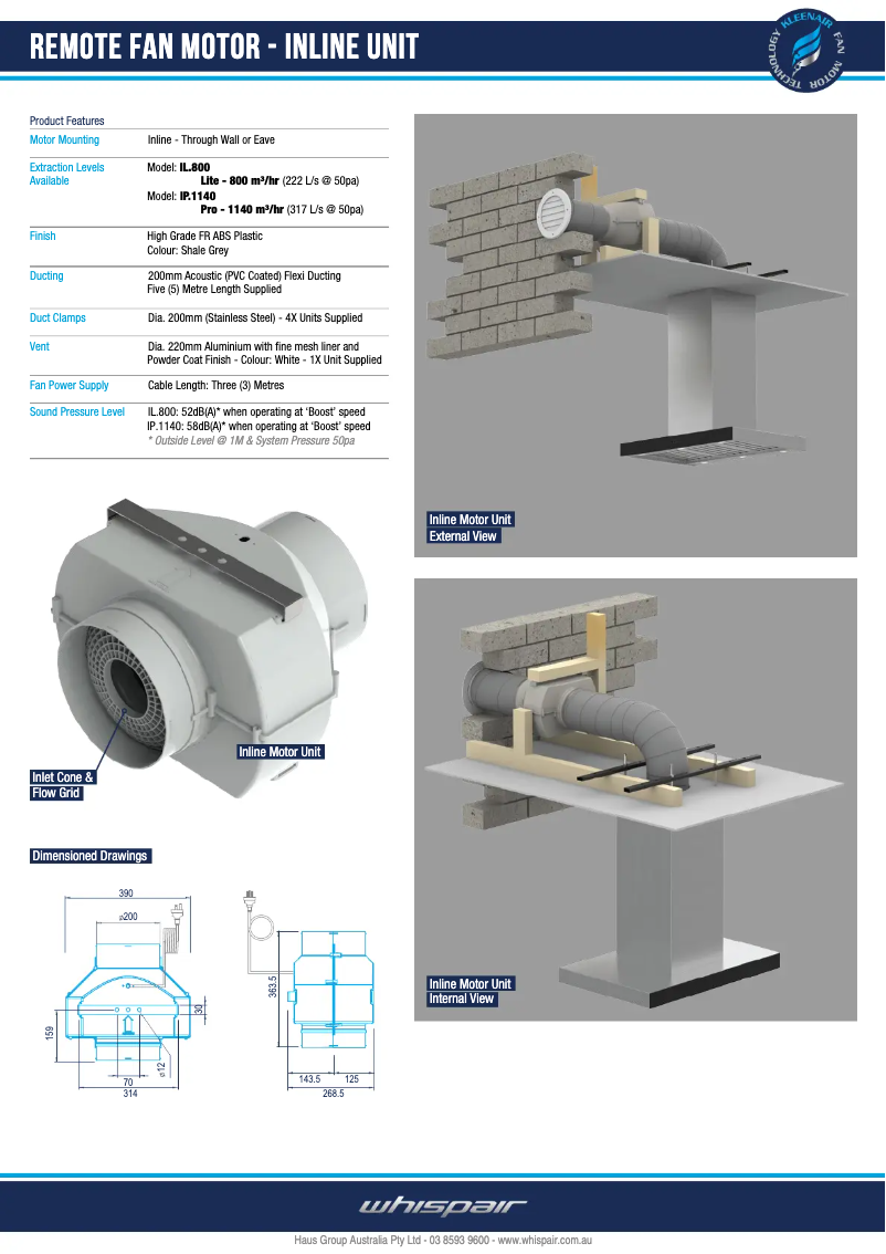 Page 1 de la notice Fiche technique Whispair X7P04B5.IP