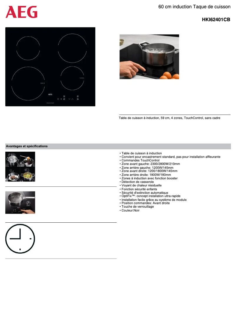 Page 1 de la notice Fiche technique AEG HKI62401CB