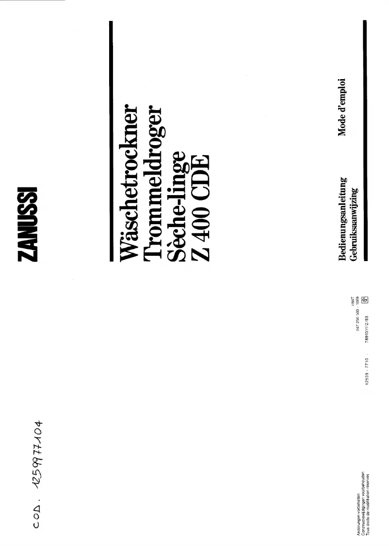 Page 1 de la notice Manuel utilisateur Zanussi-Electrolux Z 400 CDE