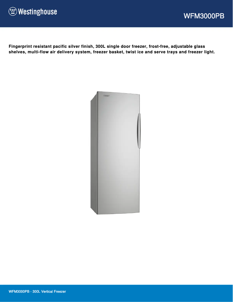 Page 1 of the manual Technical Sheet Westinghouse WFM3000PB