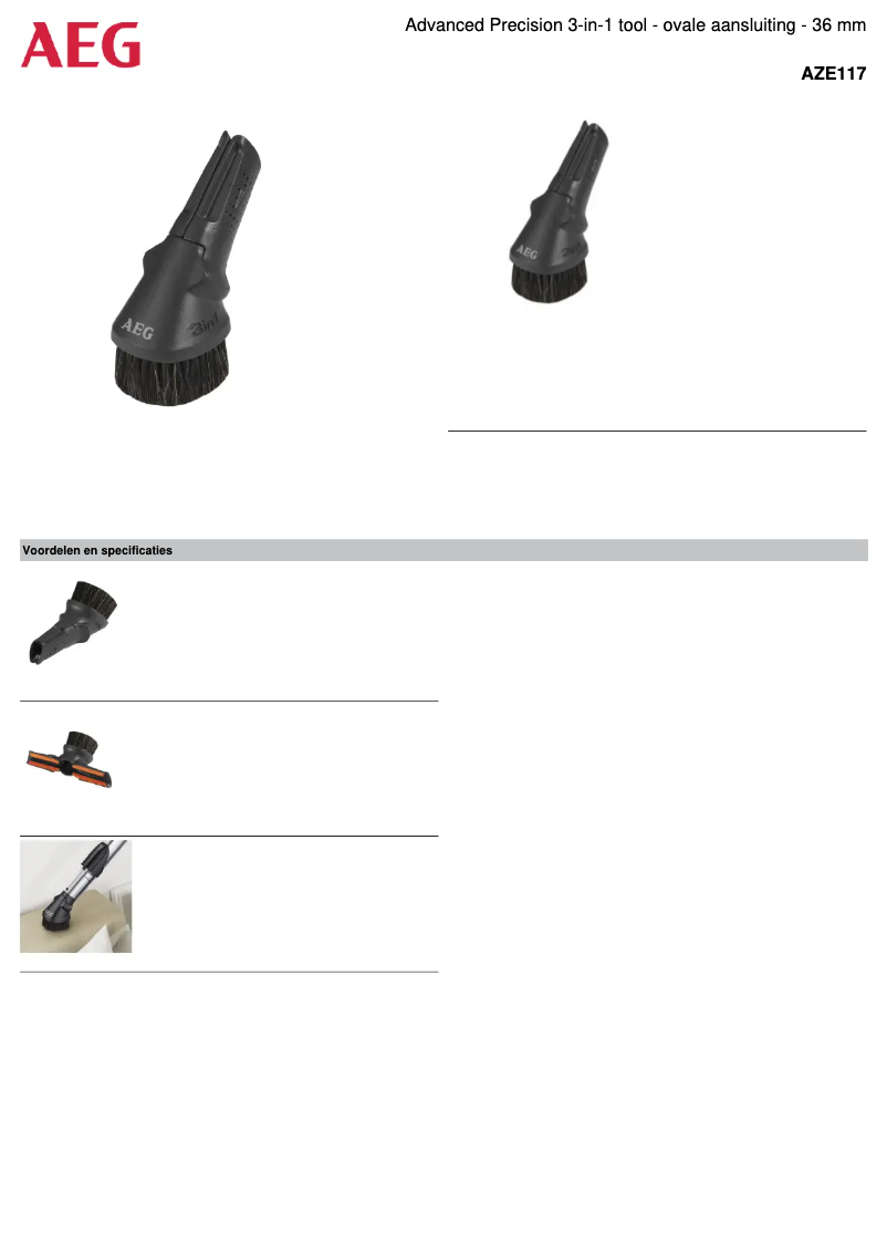 Page 1 de la notice Manuel utilisateur AEG AZE117