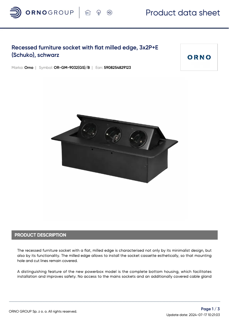 Page 1 de la notice Fiche technique ORNO OR-GM-9032