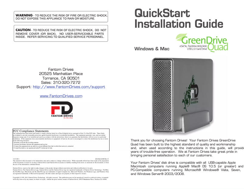 Page 1 de la notice Manuel utilisateur Fantom Drives GD3000Q