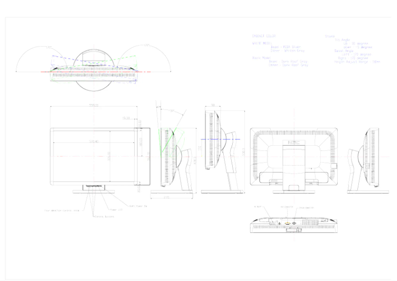 Page 1 de la notice Dessin technique NEC MultiSync LCD2470WVX