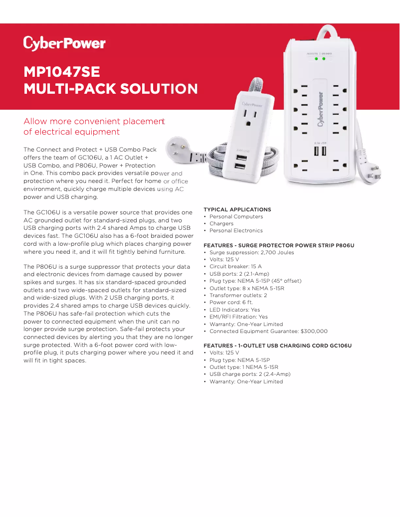 Página 1 del manual Ficha técnica CyberPower MP1047SE