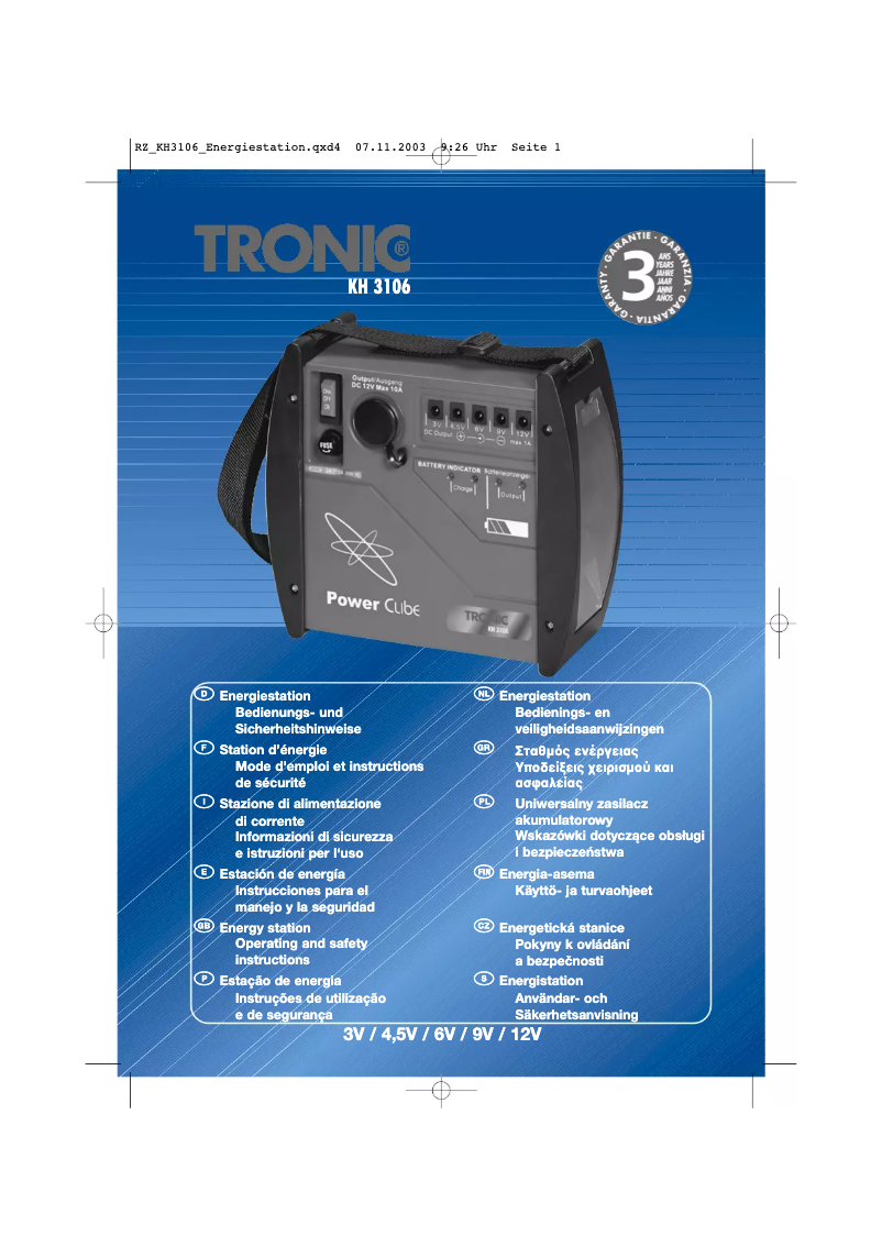 Page 1 of the manual User Manual Tronic KH 3106