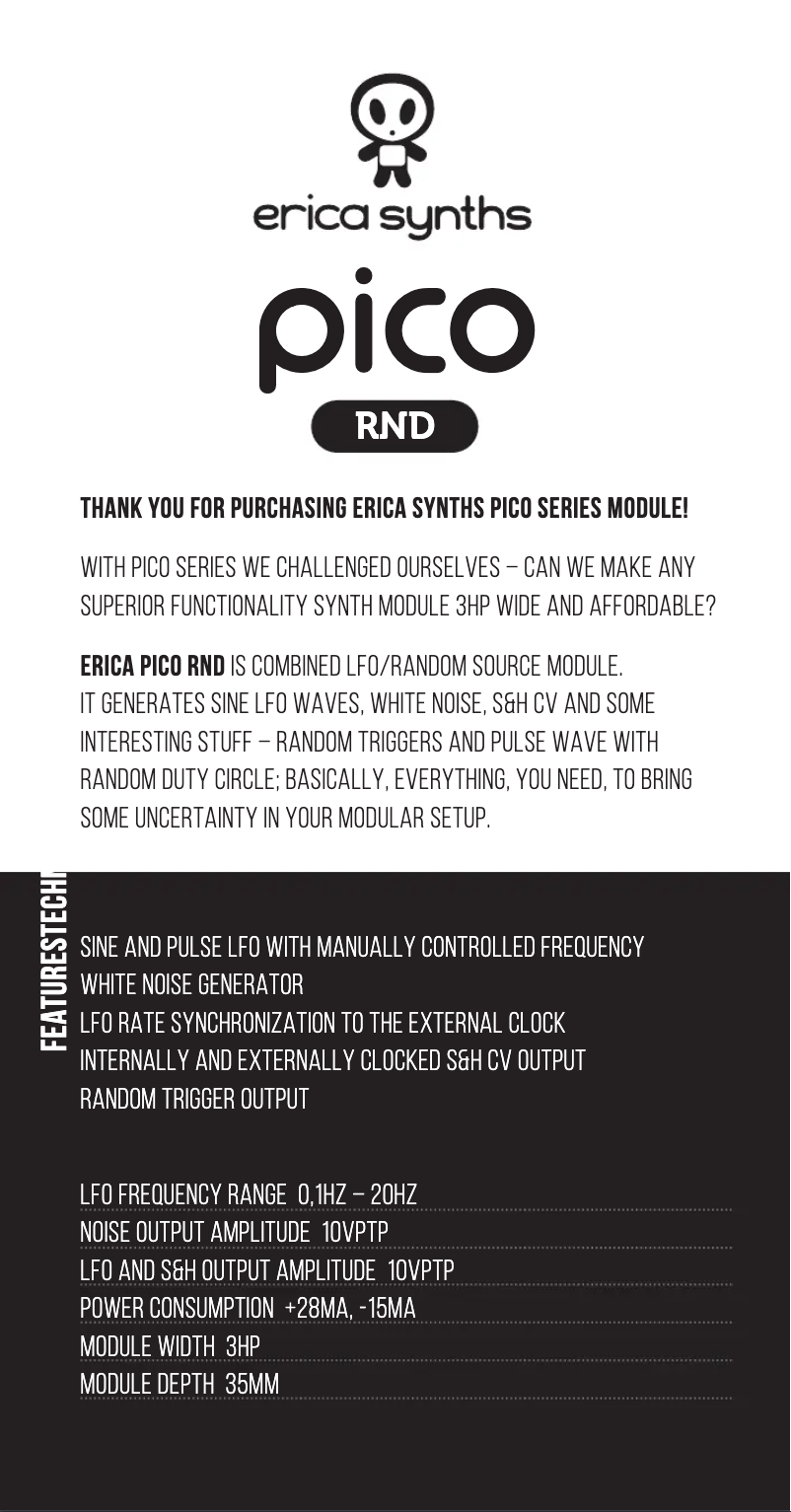 Page 1 de la notice Manuel utilisateur Erica Synths Pico RND