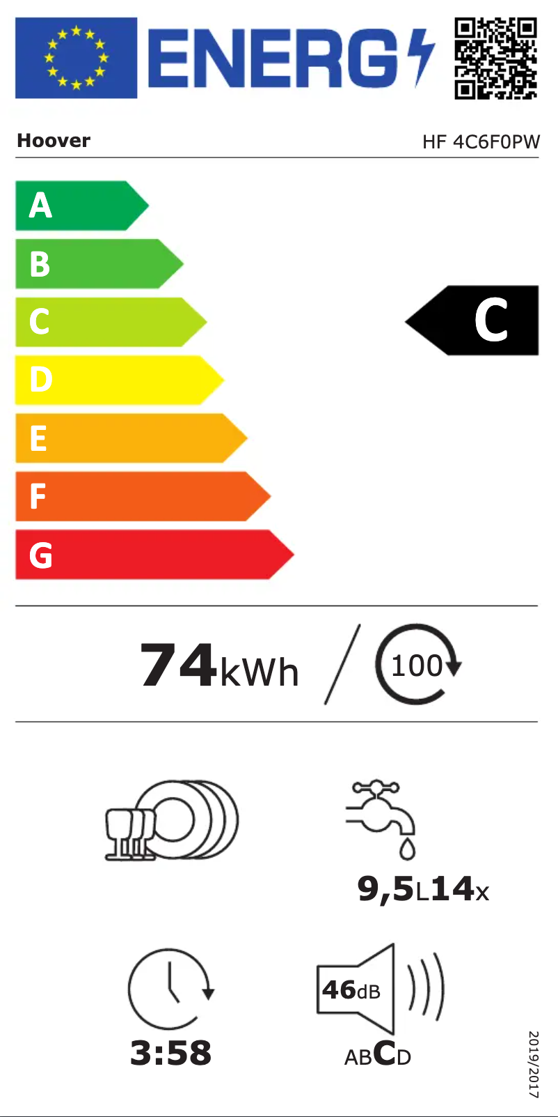 Página 1 del manual Etiqueta energética Hoover HF 4C6F0PW