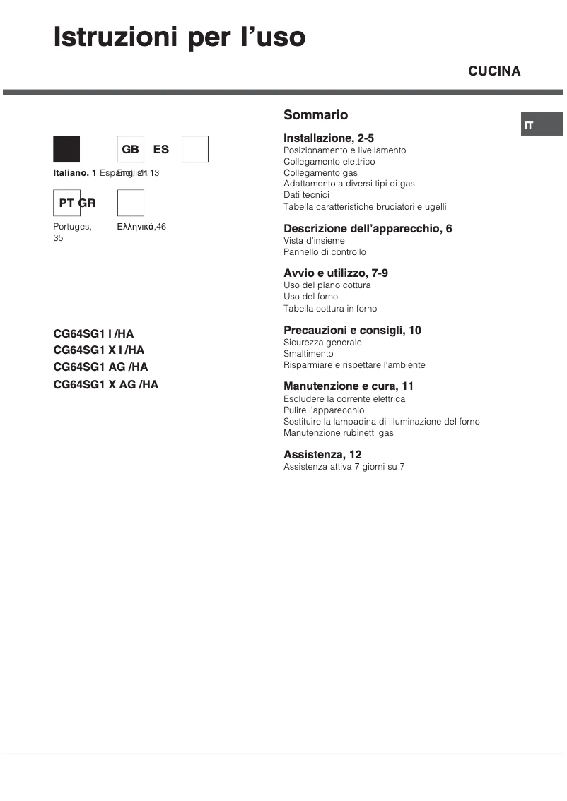 Página 1 del manual Manual de usuario Hotpoint Ariston CG64SG1 (X) I /HA