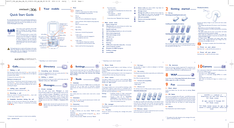 Page 1 de la notice Manuel utilisateur Alcatel-Lucent One Touch 306