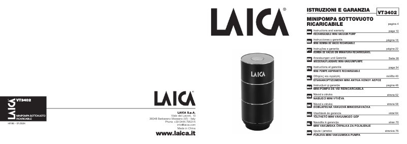 Page 1 de la notice Manuel utilisateur Laica VT3402