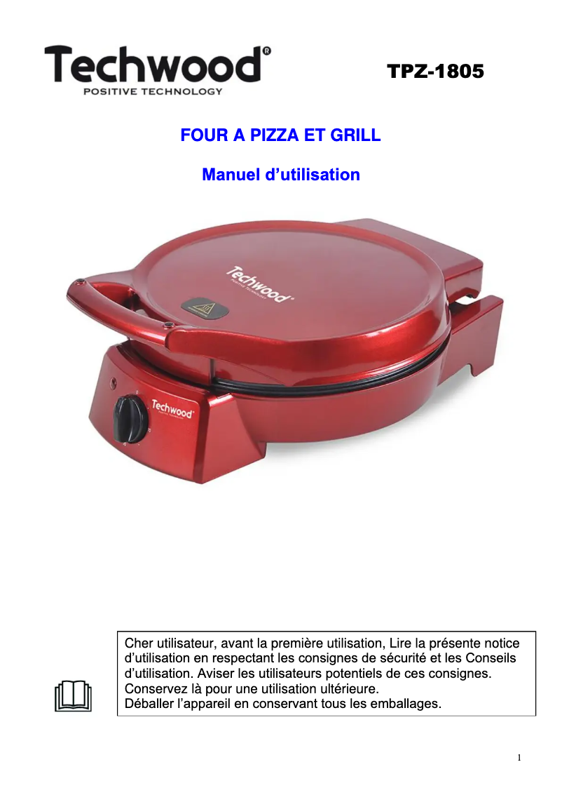 Page 1 de la notice Manuel utilisateur Techwood TPZ-1805