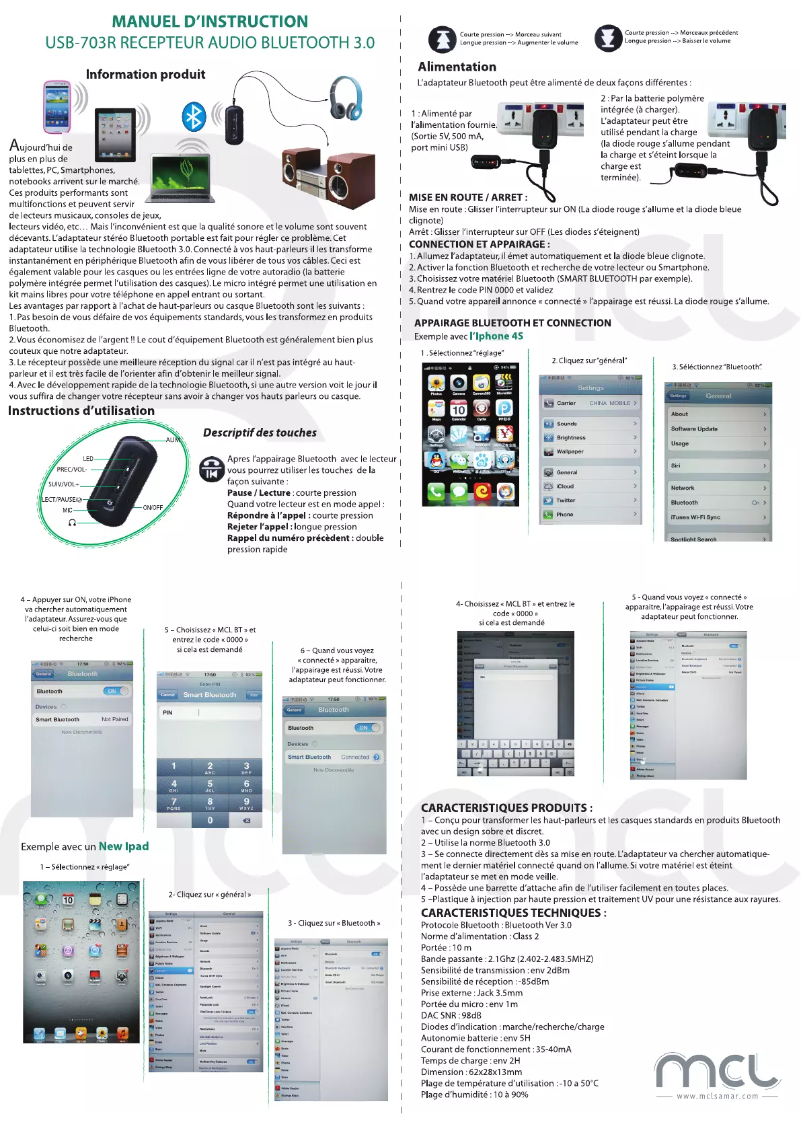 Page 1 de la notice Manuel utilisateur MCL USB-703R