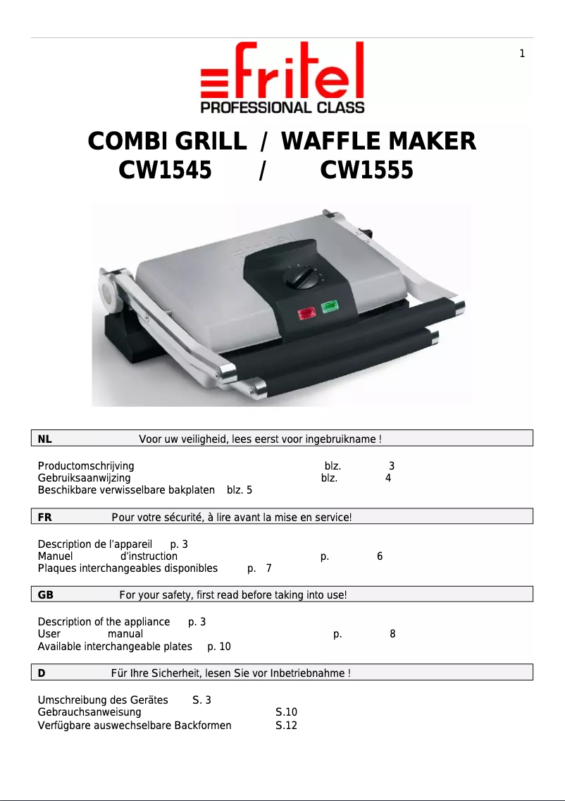 Page 1 de la notice Manuel utilisateur Fritel CW 1555