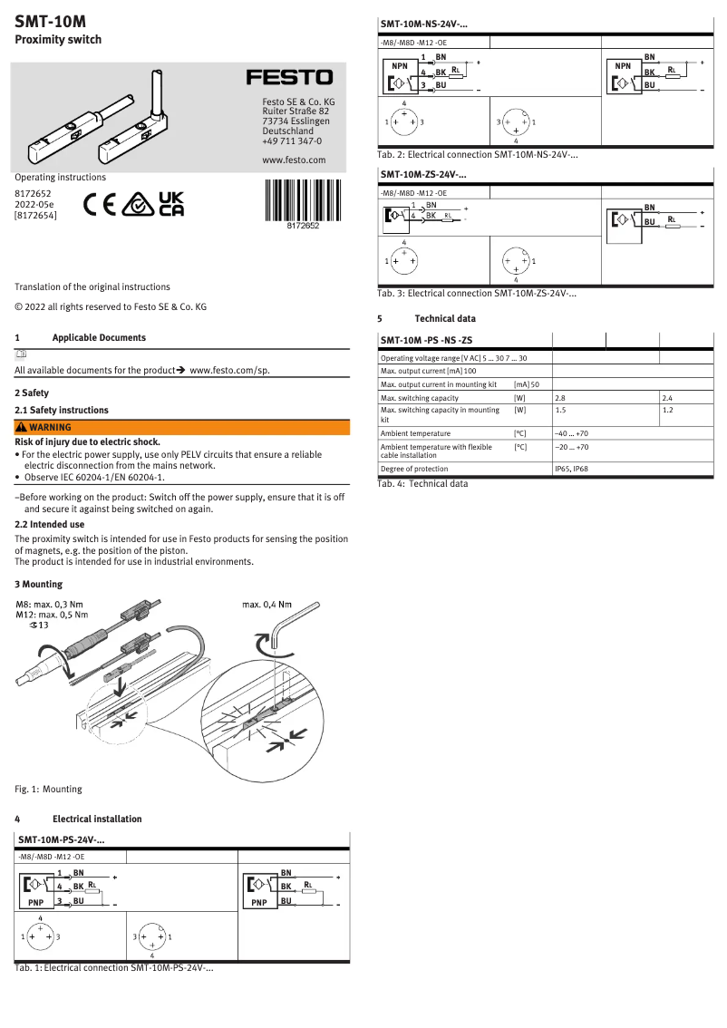 Page 1 de la notice Manuel utilisateur Festo SMT-10M-ZS-24V-E-2,5-Q-OE