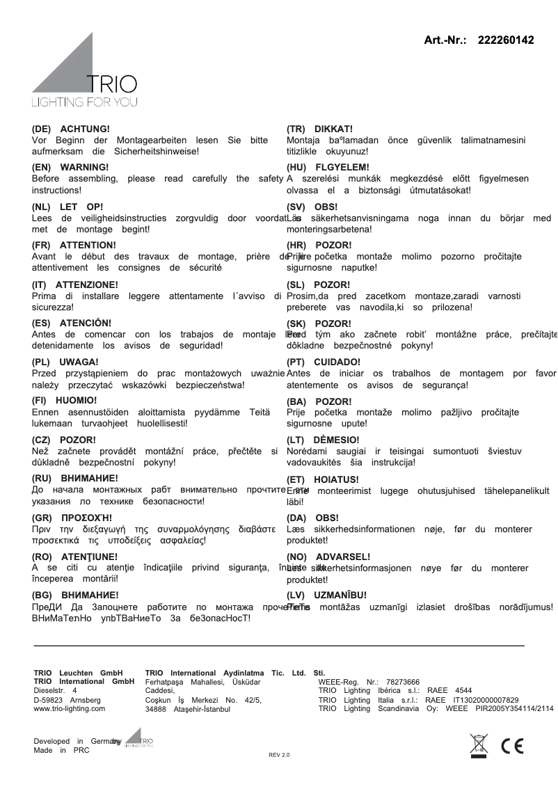 Page 1 de la notice Manuel utilisateur Trio Lighting Hoosic 222260142