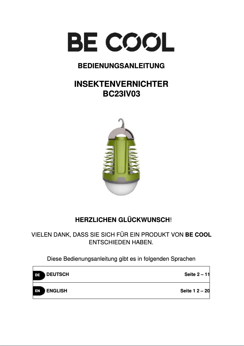 Página 1 del manual Manual de usuario Be Cool BC23IV03