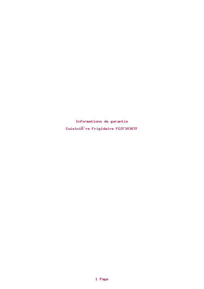 Page 1 de la notice Informations de garantie Frigidaire FGIF3036TF