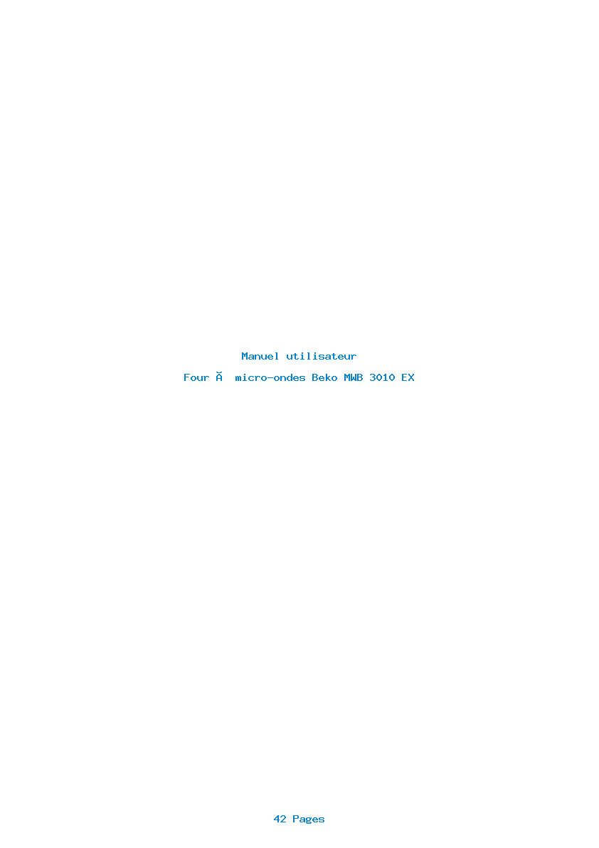 Page 1 de la notice Manuel utilisateur Beko MWB 3010 EX