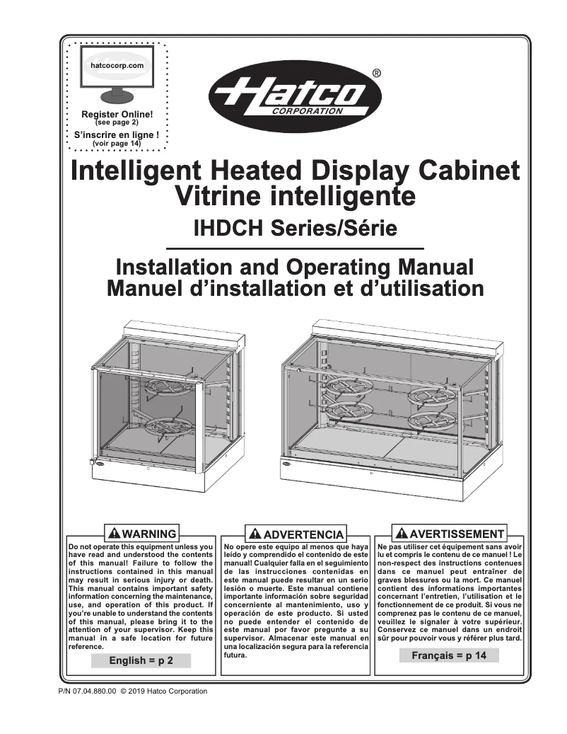 Page 1 de la notice Manuel utilisateur Hatco IHDCH-28