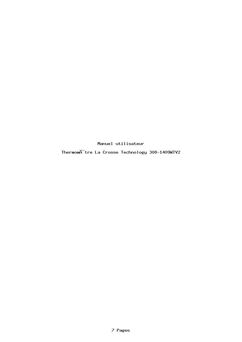 Page 1 de la notice Manuel utilisateur La Crosse Technology 308-1409WTV2