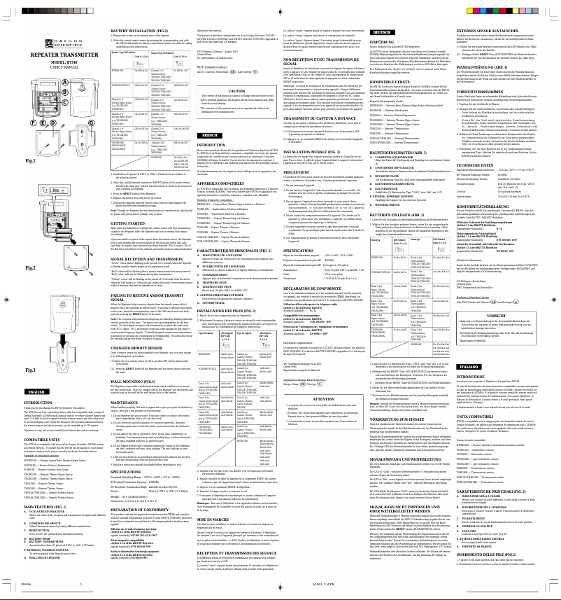 Page 1 de la notice Manuel utilisateur Oregon Scientific RT918
