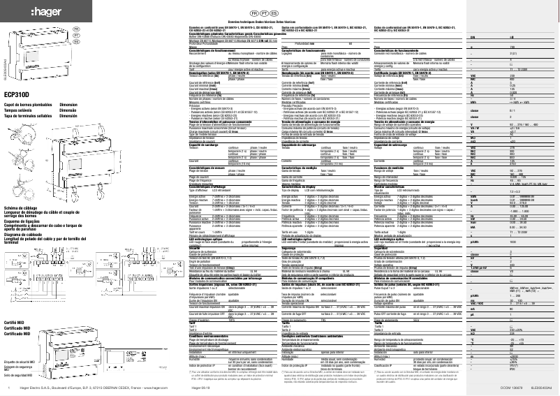 Page 1 of the manual User Manual Hager ECP310D