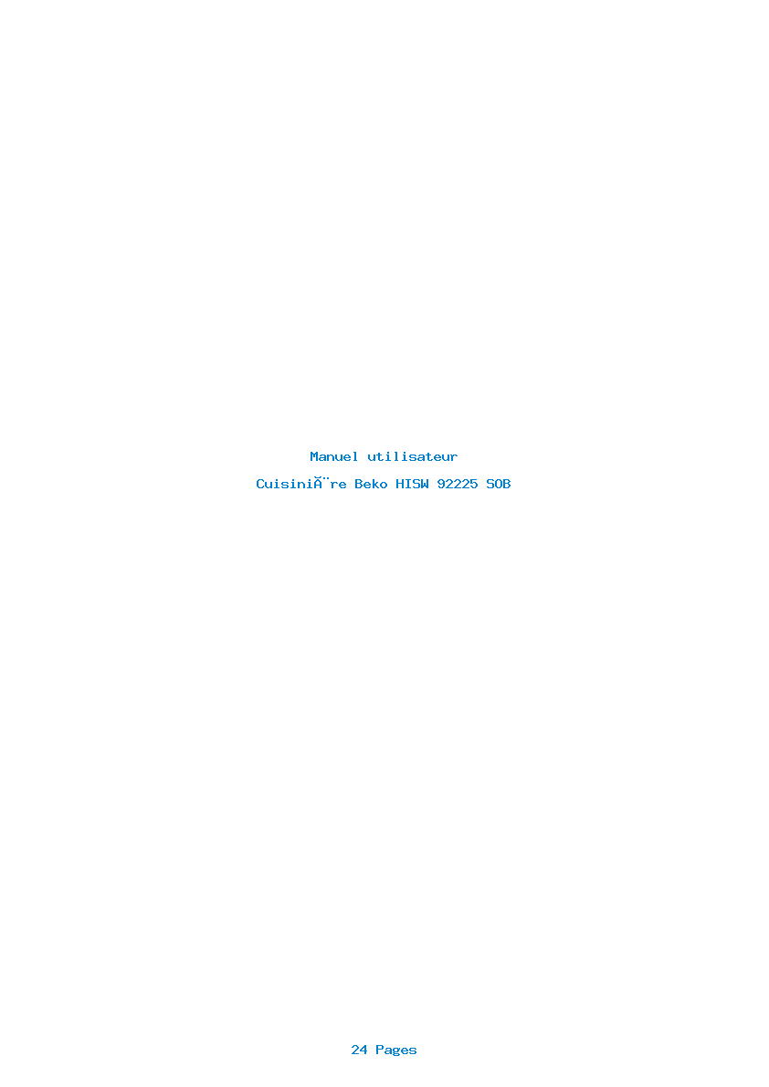 Page 1 de la notice Manuel utilisateur Beko HISW 92225 SOB