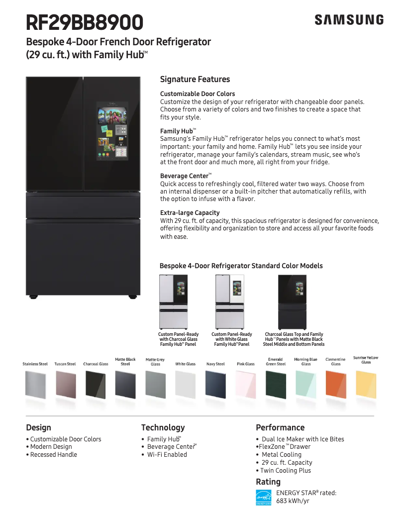 Página 1 del manual Ficha técnica Samsung RF29BB8900AW