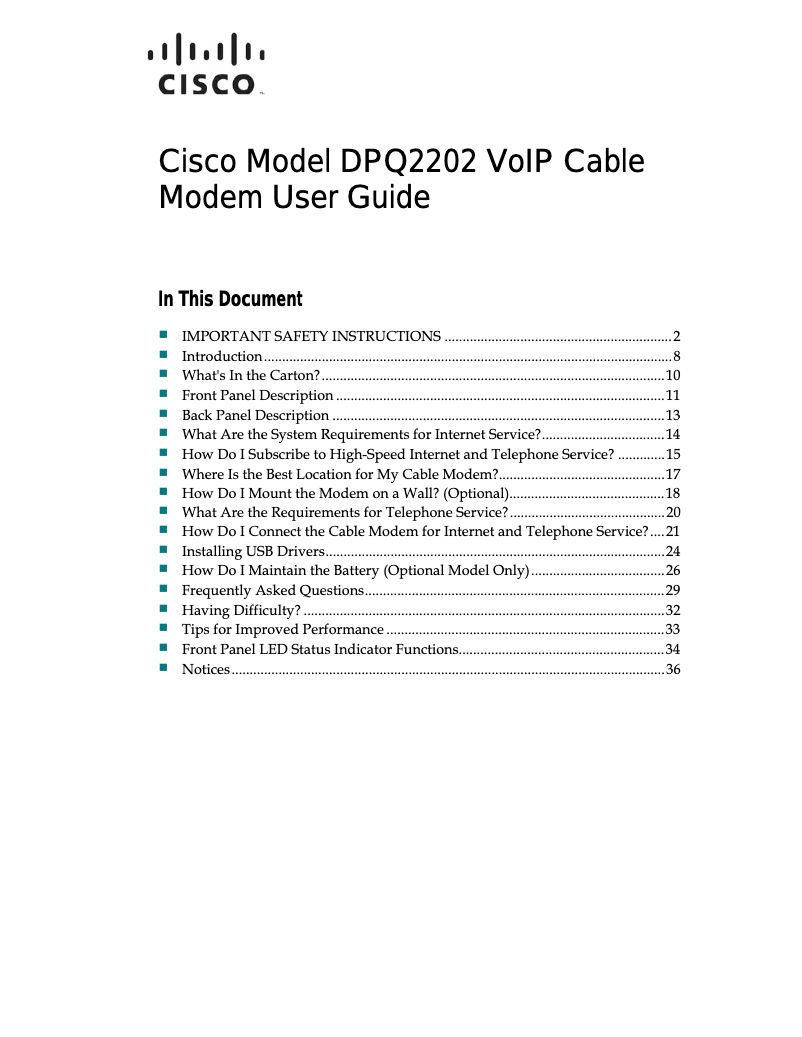 Page 1 de la notice Manuel utilisateur Cisco DPQ2202