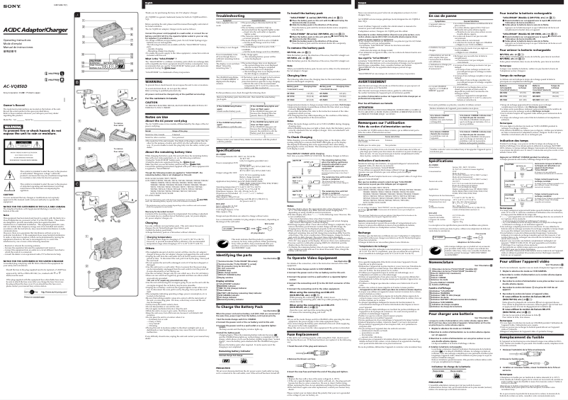 Page n°1 - Manuel utilisateur Sony AC-VQ850D