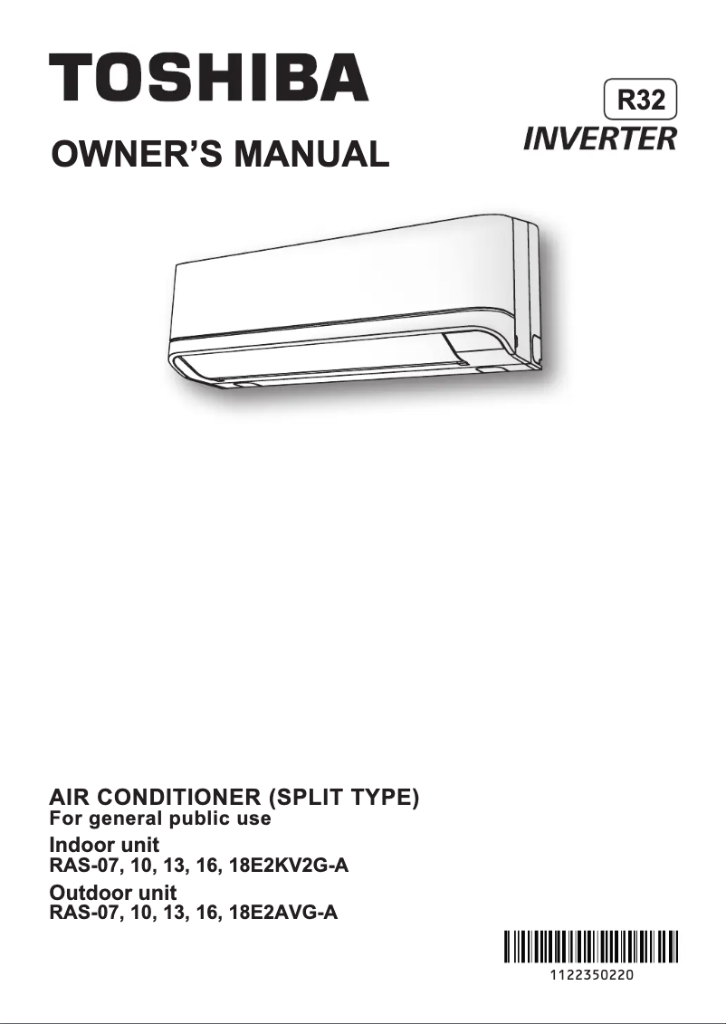 Page 1 de la notice Manuel utilisateur Toshiba RAS-18E2KV2G-A
