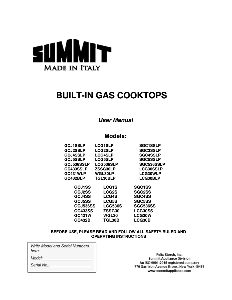 Page 1 de la notice Manuel utilisateur Summit GCJ5SS