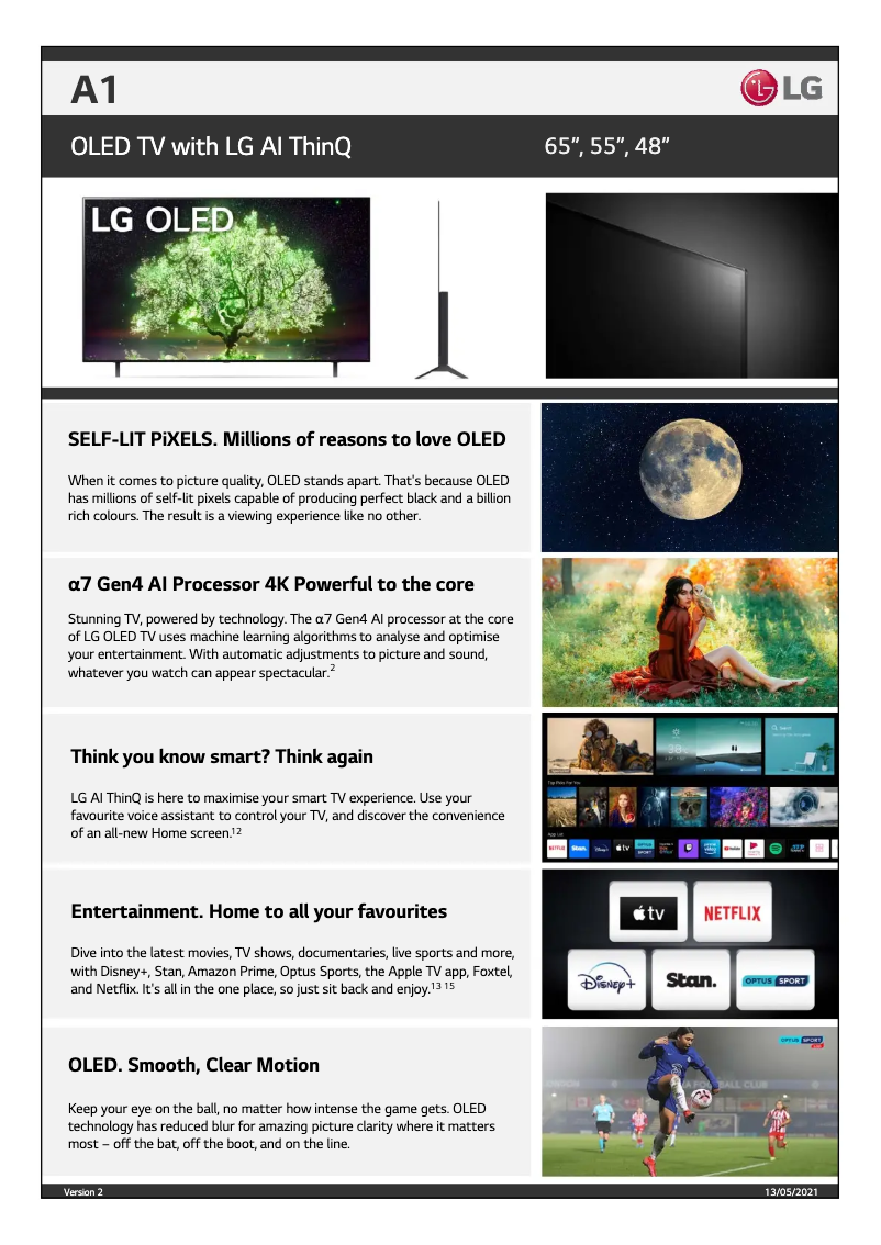 Page 1 of the manual Technical Sheet LG OLED48A1PTA