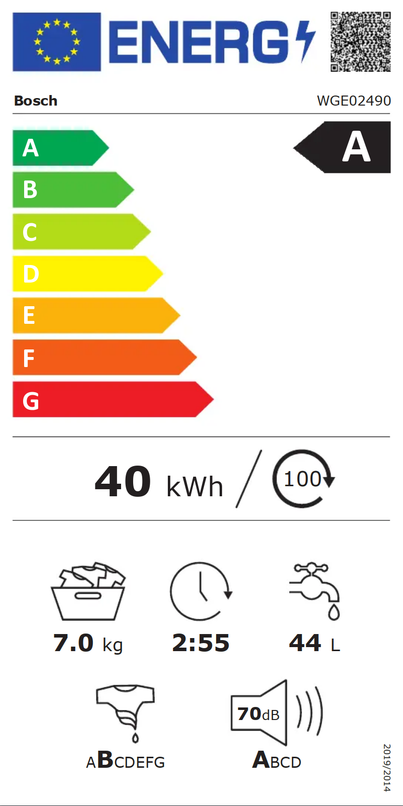 Page 1 de la notice Manuel utilisateur Bosch WGE02490