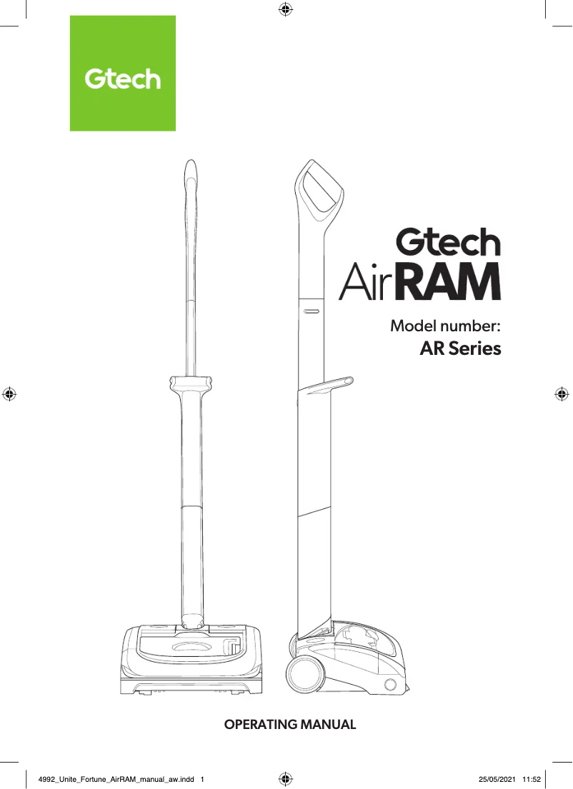Page 1 de la notice Manuel utilisateur Gtech AirRam Platinum AR43