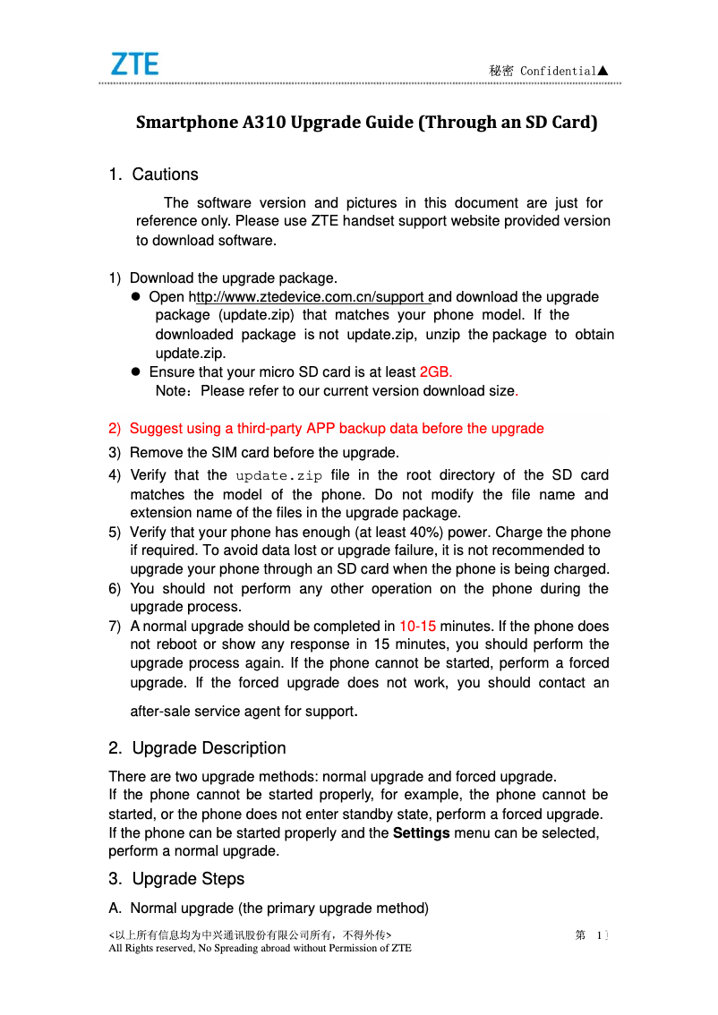 Página 1 del manual Manual de usuario ZTE Blade A310