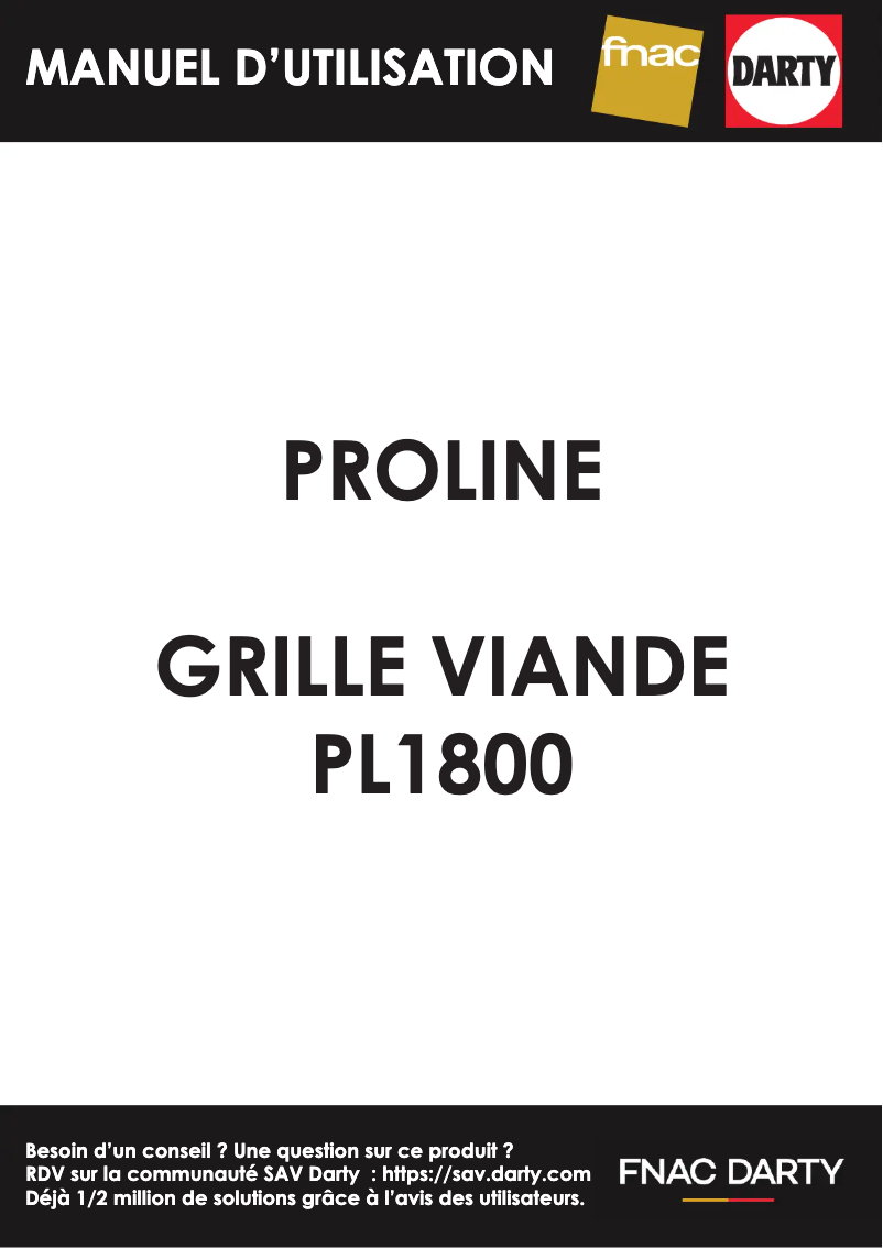 Page 1 de la notice Manuel utilisateur Proline PL1800