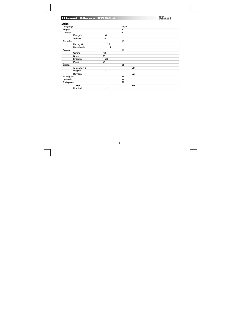 Page 1 de la notice Manuel utilisateur Trust 5.1 Surround USB 17998