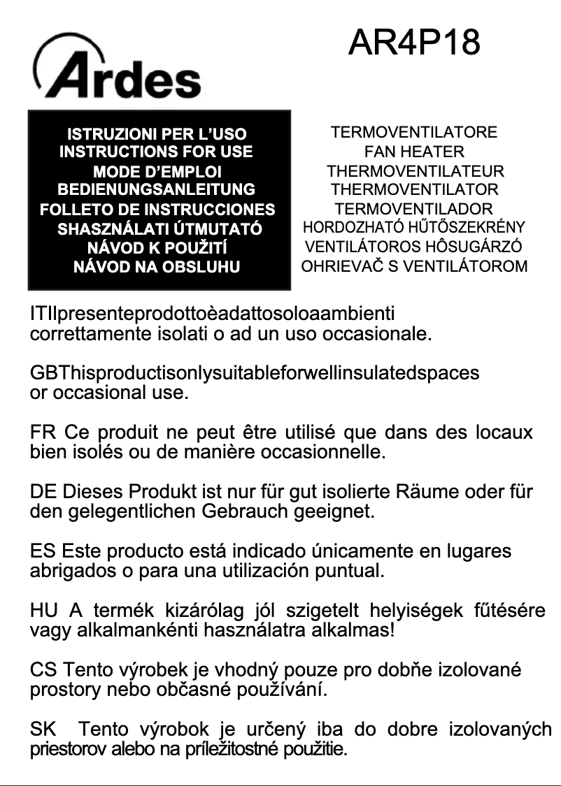 Page 1 de la notice Manuel utilisateur Ardes AR4P18