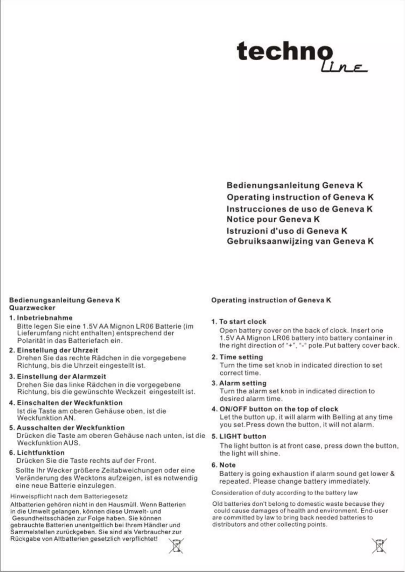 Page 1 de la notice Manuel utilisateur Techno Line Geneva K