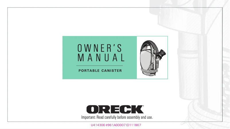 Page 1 de la notice Manuel utilisateur Oreck Ultimate CC1605