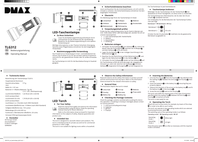 Page 1 de la notice Manuel utilisateur Olympia TLG 312