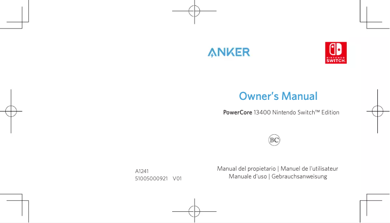 Page 1 de la notice Manuel utilisateur Anker PowerCore 13400 Nintendo Switch