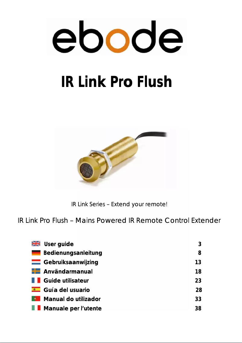 Page 1 de la notice Manuel utilisateur ebode IR Link Pro Flush